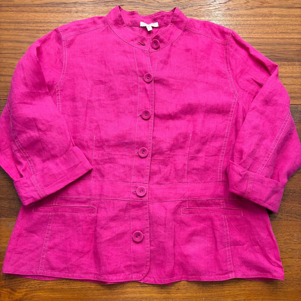 Eileen Fisher Women's Pink 100% Irish Linen Button Down Long Sleeve Blouse Large